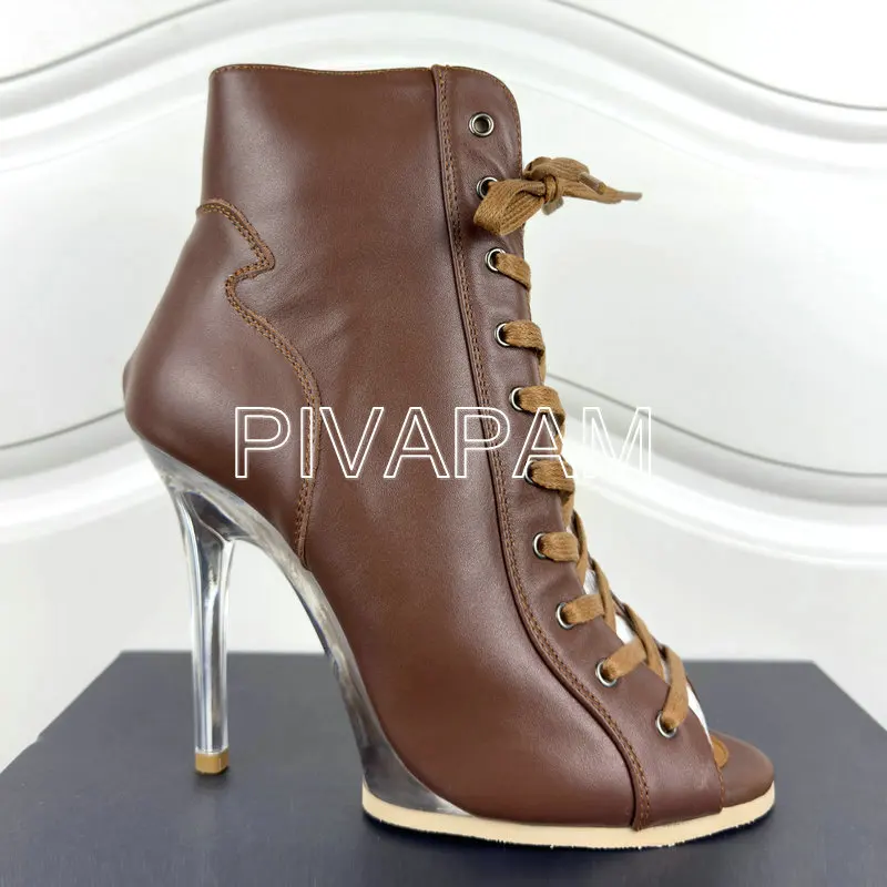 

Women Genuine Leather Dance Heels Jazz Dance Shoes Crystal Heel Peep Toe Sexy Black Pumps Shoes Lace Up High Heels Summer Boots