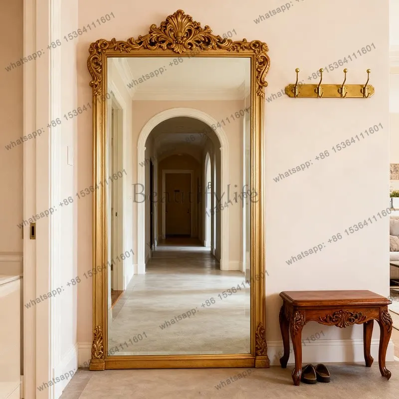 

French retro carved floor mirror villa cloakroom large size fitting mirror