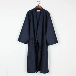 Kimono giapponese Yukata accappatoio lungo pigiama cintura accappatoio in cotone, taglia M ~ L, blu Navy/nero/grigio chiaro, tessuto confortevole