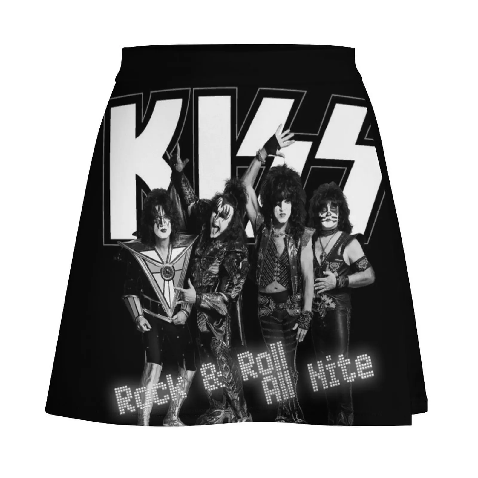 KISS ? Rock & Roll All Nite - Full Black and White Mini Skirt Clothes for summer Sexy mini skirt Women skirts