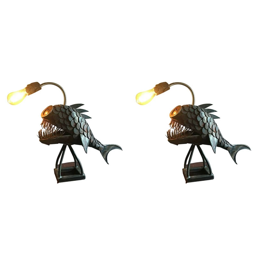 Y50A-2X pescador peixe lâmpada usb recarregável desktop luz de metal artesanal casa sala estar decoração pequena