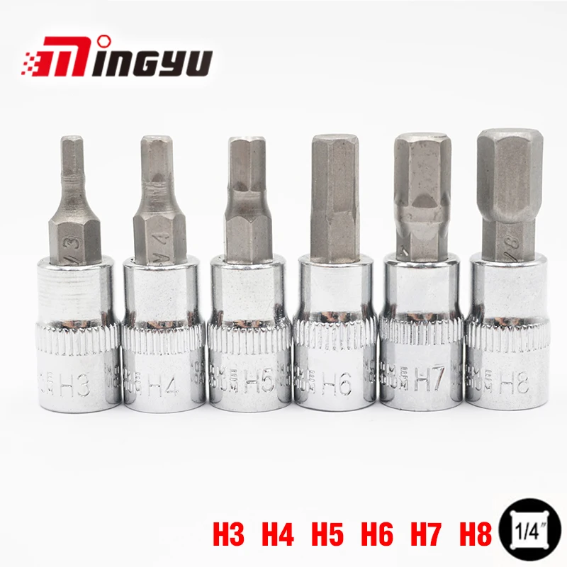 Allen Hex Bit Socket 1/4 Socket Screwdriver Bit Set Hex H3-H8  Screwdriver Bits 6PCS Home Multifunctional Screw Driver Bits Tool