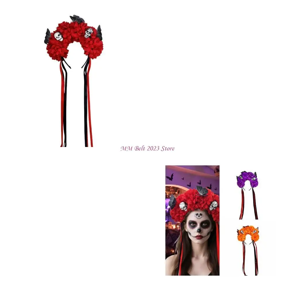 

49ME удобный головной убор с цветочным принтом и черепом, повязка на голову для косплея, модные повязки на голову для костюма на