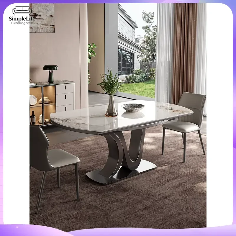 Modern Luxury Slate Dining Table Retractable Folding Square to Round Dual Purpose Extendable Kitchen Table with Induction