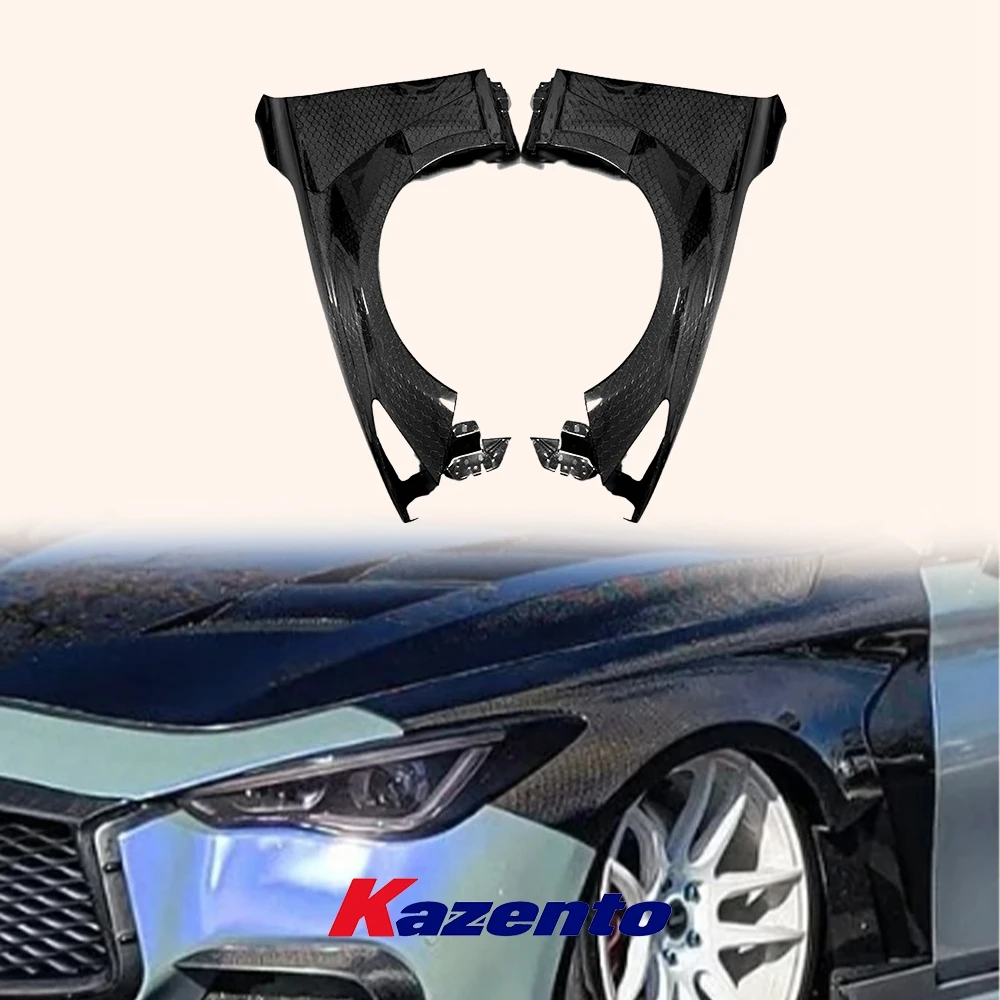 

For Infiniti Q60 2017-2022 Carbon Fiber Vented Front Hood Bumper Fender Pair