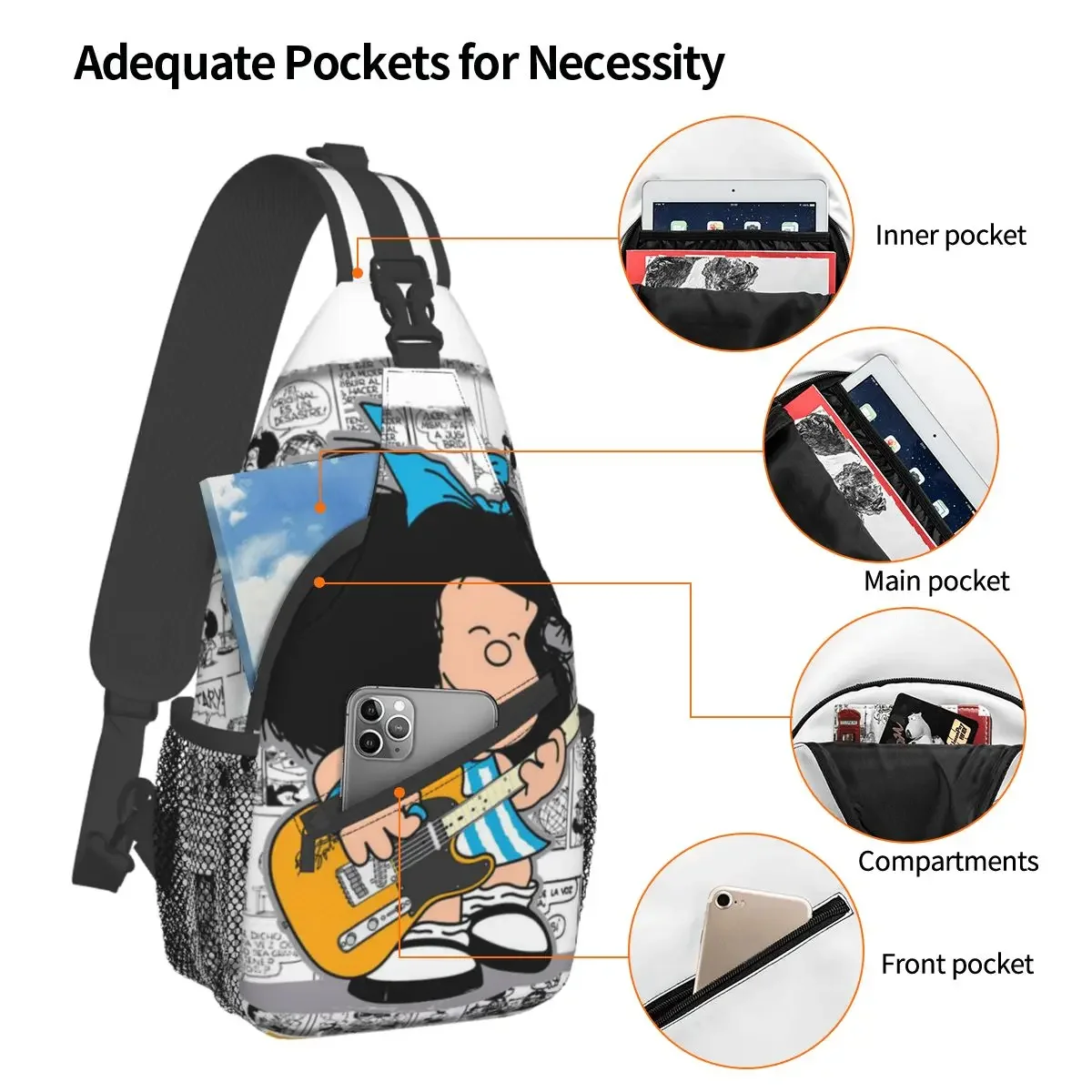 Mafalda Anime Plaid piccole borse a tracolla petto Crossbody spalla zaino viaggio escursionismo zaini Kawaii Cartoon Fashion Satchel
