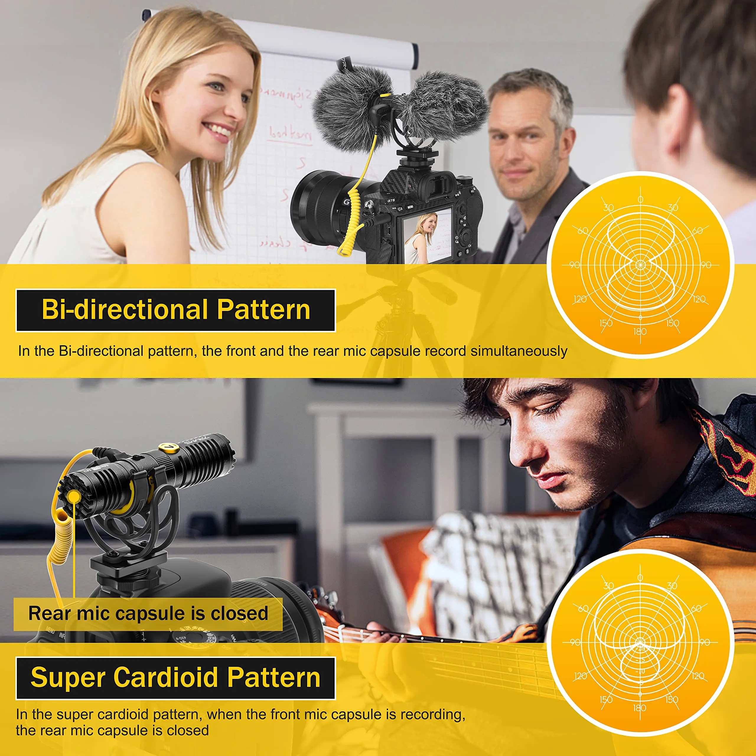 Microfone cardióide duplo 7RYMS MinBo M2 com montagem antichoque Rycote Lyre, gravação mono/estéreo, microfone plug and play para vlog YouTube ao vivo DSLR câmera de bolso, smartphones e laptops