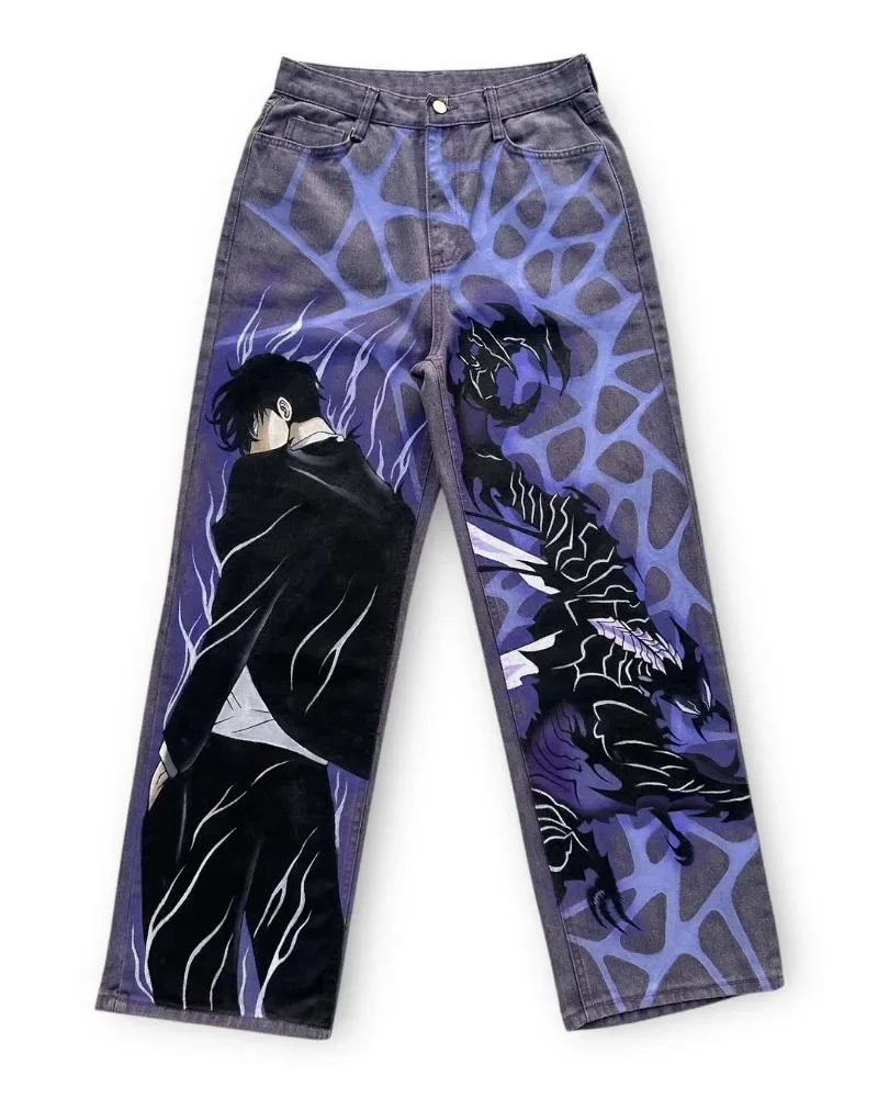 

Fashion Harajuku Gothpunk Animation Printing Oversized Washing Jeans Men Y2k Retro Rock Loose Wide-leg Pants Streetwear Women