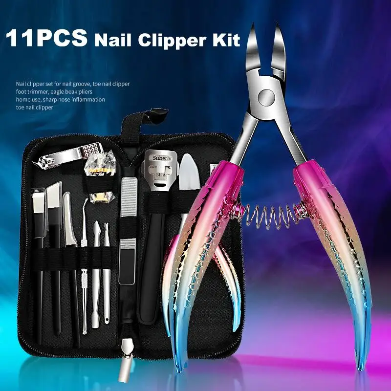 1/11 pièces ensemble de coupe-ongles outil de manucure ensemble de pédicure Kit de lime à ongles en acier inoxydable coupe-ongles ménage ciseaux à ongles portables