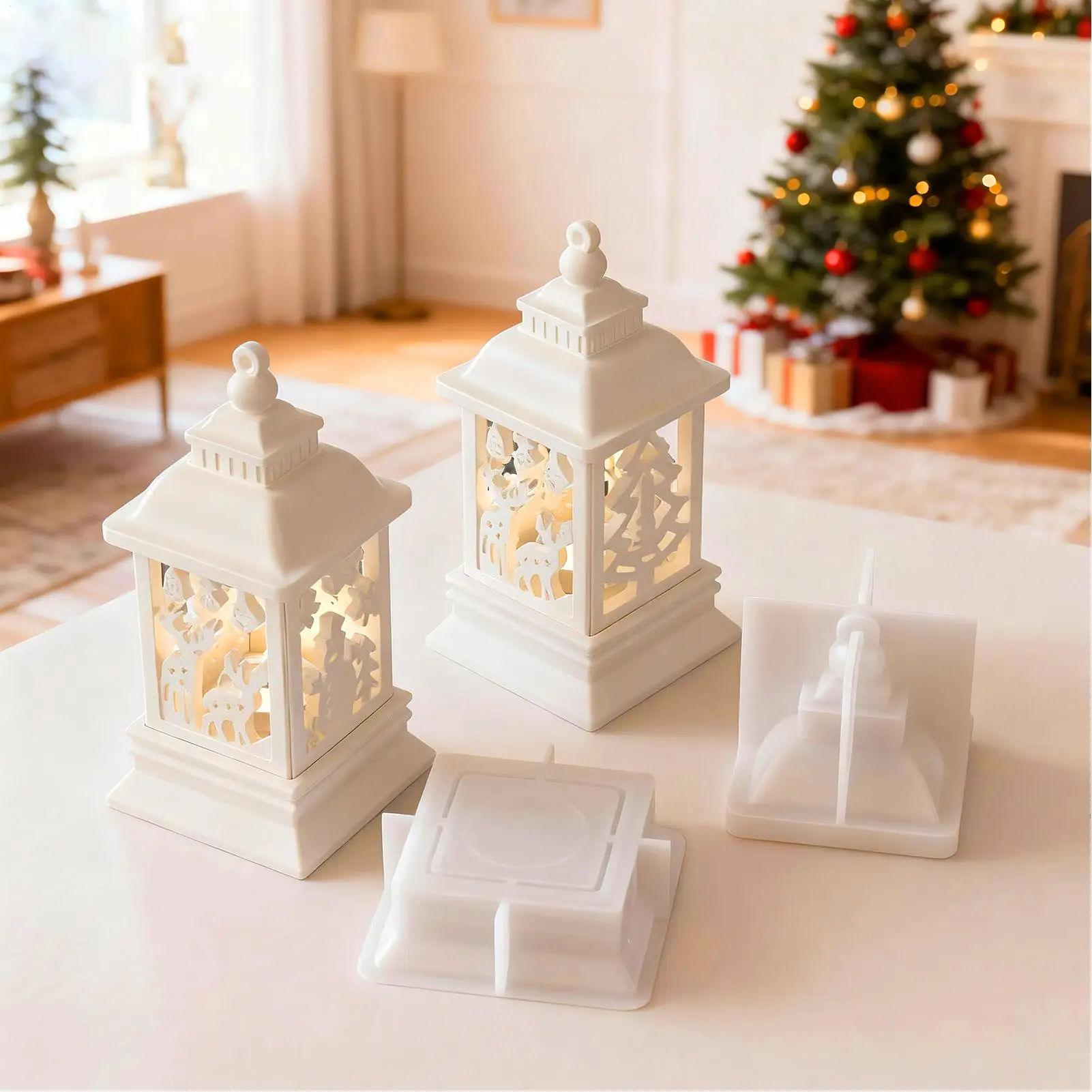 

Christmas Molds Flexible Reusable Lantern Candle Holder Making Resin Christmas Molds For Wax Plaster Party Lantern Home Decor