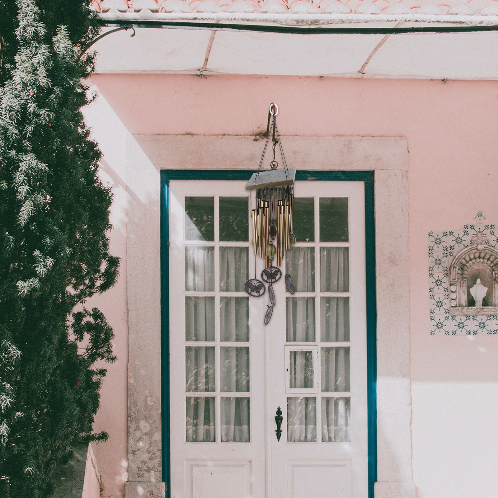 

Aluminum Tube Wind Chime Solid Wood Hanging Decor For Garden Porch Bedroom Yard Indoor Outdoor Decoration Simple Styled Metal