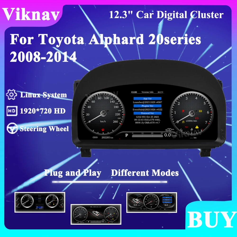 Viknav For Toyota Alphard 20series 2008-2014 Upgrade Digital Gauge Cluster Instrument Speedometer HD LCD Display Dashboard Panel