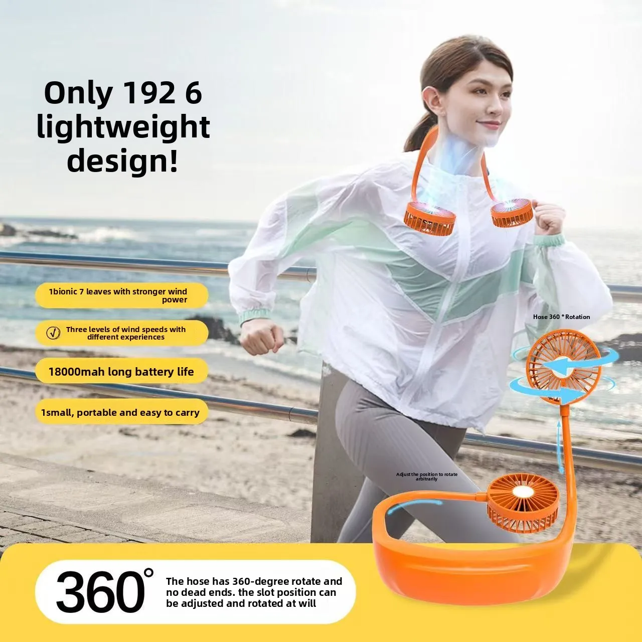 

8000mAh Mini Portable Neck Hanging Fan for Students High Wind Silent USB Rechargeable Small Dormitory Fan