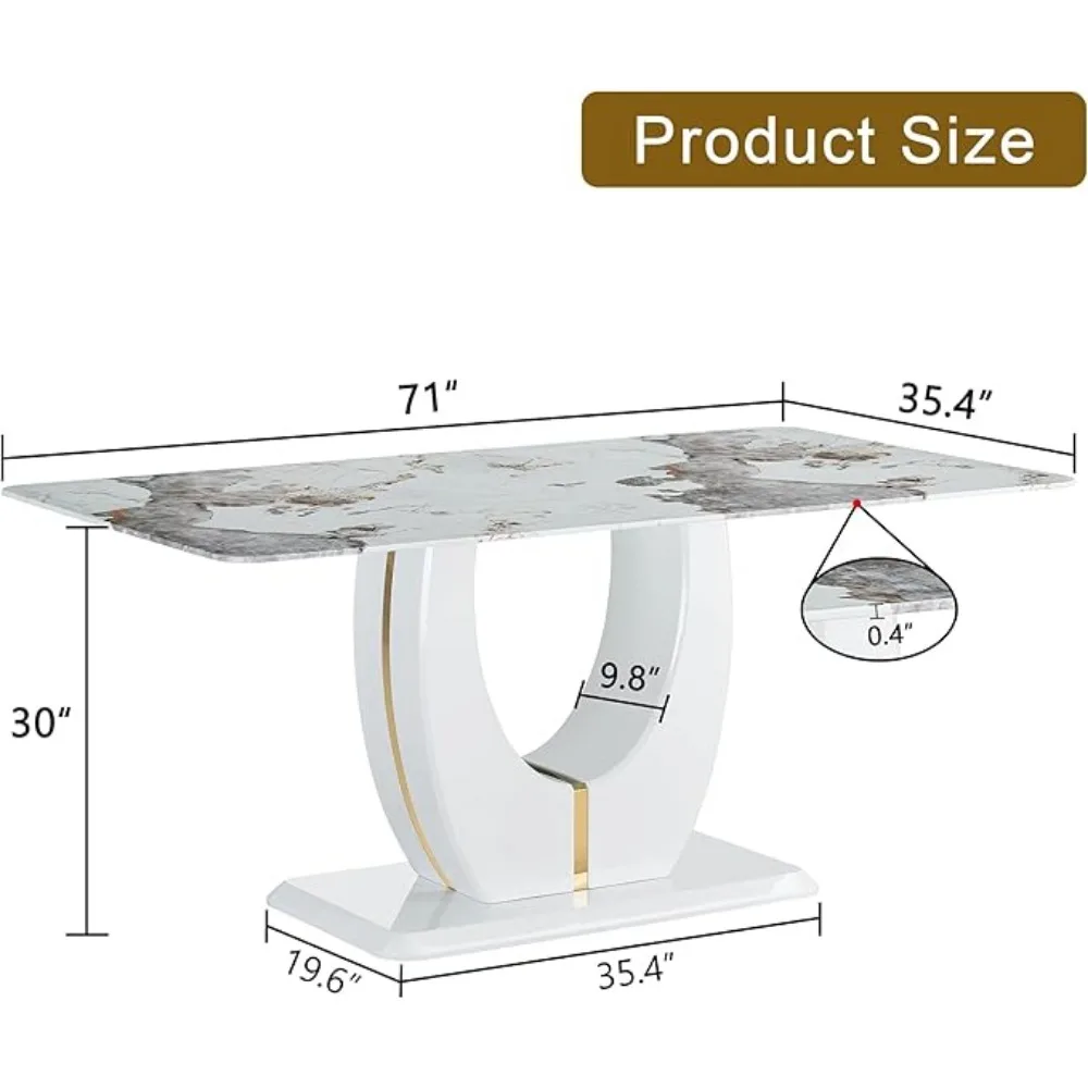 طاولة طعام حديثة مقاس 67 بوصة لـ 6 أشخاص، طاولة مطبخ مستطيلة مع سطح من الرخام الصناعي ومثالية لغرفة الطعام وغرفة المطبخ