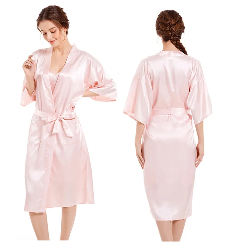 Women\'s Silk Satin Pajamas 2Pcs Sexy Silky Pj Robe Set with Chemise Nightgown