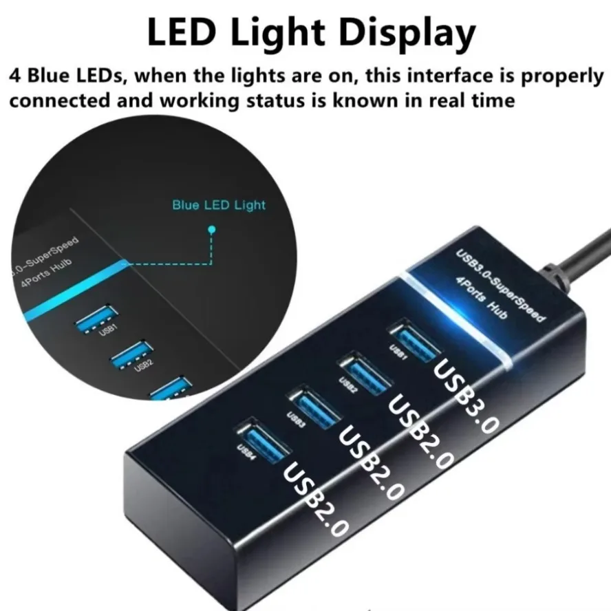 LccKaa 4Port USB 3.0 Hub Data Transmission High Speed Multi USB Splitter Adapter Expander for PC Xiaomi Computer Accessories