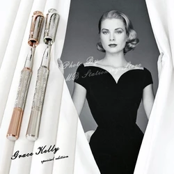 Luxury M Grace Kelly Dark Purple Rollerball Ballpoint Pen Gift With Teardrop Shape Diamond Stone Clip Writing Smooth