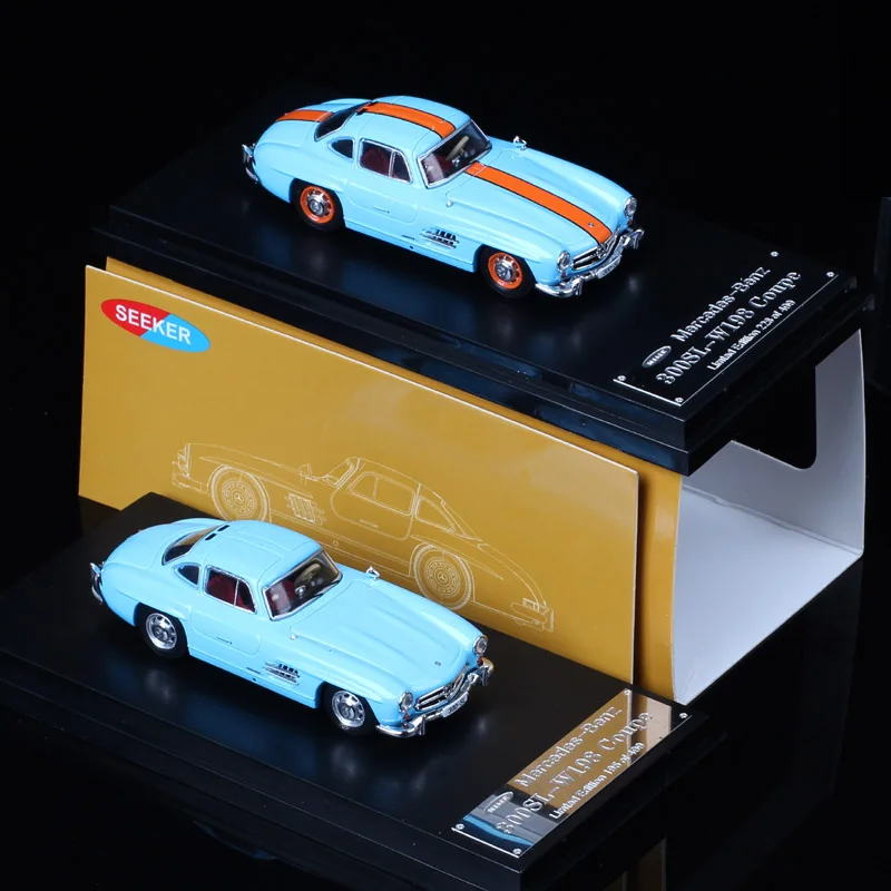 1/64 Scale Seeker Classic Retro 300SL W198 Coupe Diecasts & Toy Vehicles Metal Car Model Acrylic Box Souvenir  Blue