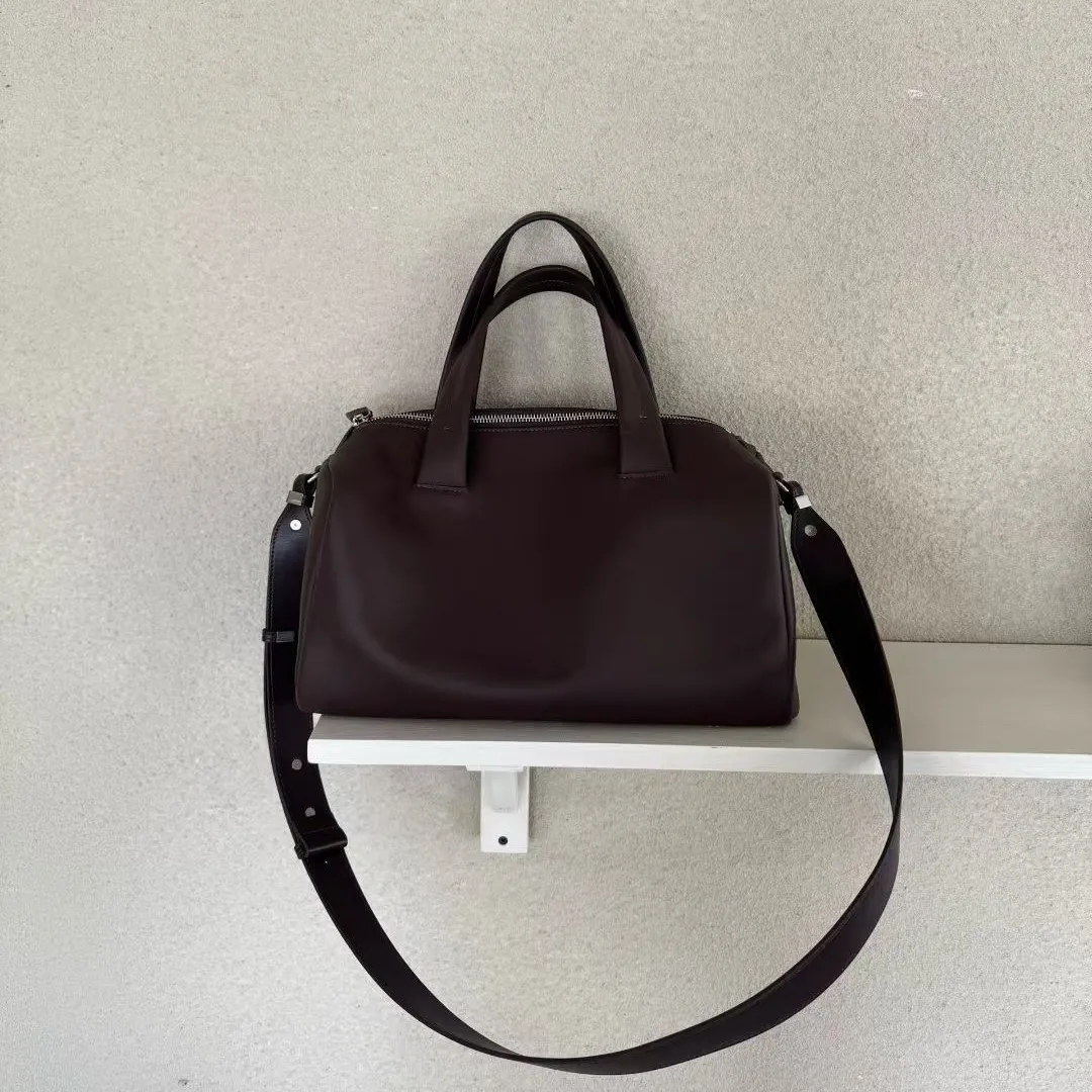 FIRMRANCH Minimalist Pure Color High-Quality Smooth Top Layer Cowhide Fashionable Classic Bowling Handbag Ladies Crossbody Purse