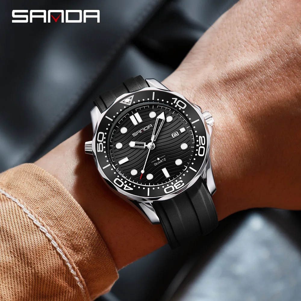 SANDA 2025 ساعة كوارتز رجالية جديدة TEMU متعددة الوظائف مقاوم للماء تقويم مضيء رجال الأعمال ساعة كوارتز 1145 #3