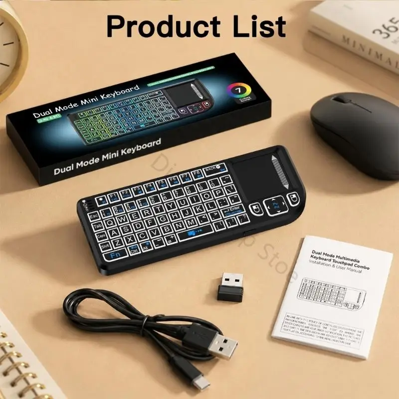 96BA Portable Wireless Keyboard with Touch Panel, 5.0, USB Receiver, Lit Keypad and Red Guide Light for Presentations, Lessons