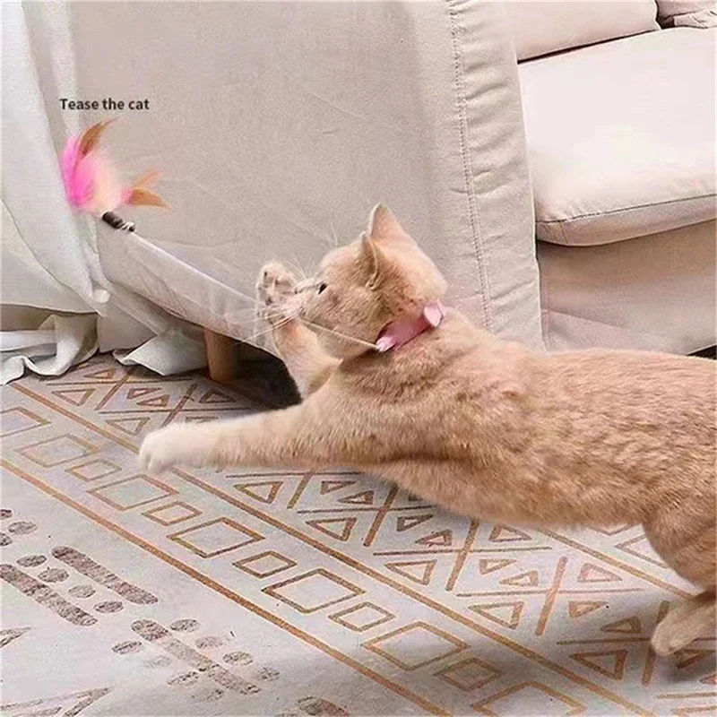 Interactive Cat Toys Teaser Stick Self-hi Feather Collar Game with Bell Kitten Training Playing Funny Wand Pet Accessories