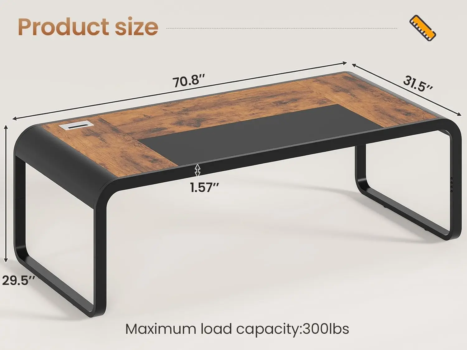 70.8 Inch Executive Desk, Large Computer Office Desk Workstation, Modern Study Desk Writing Table with Cable Management for Home