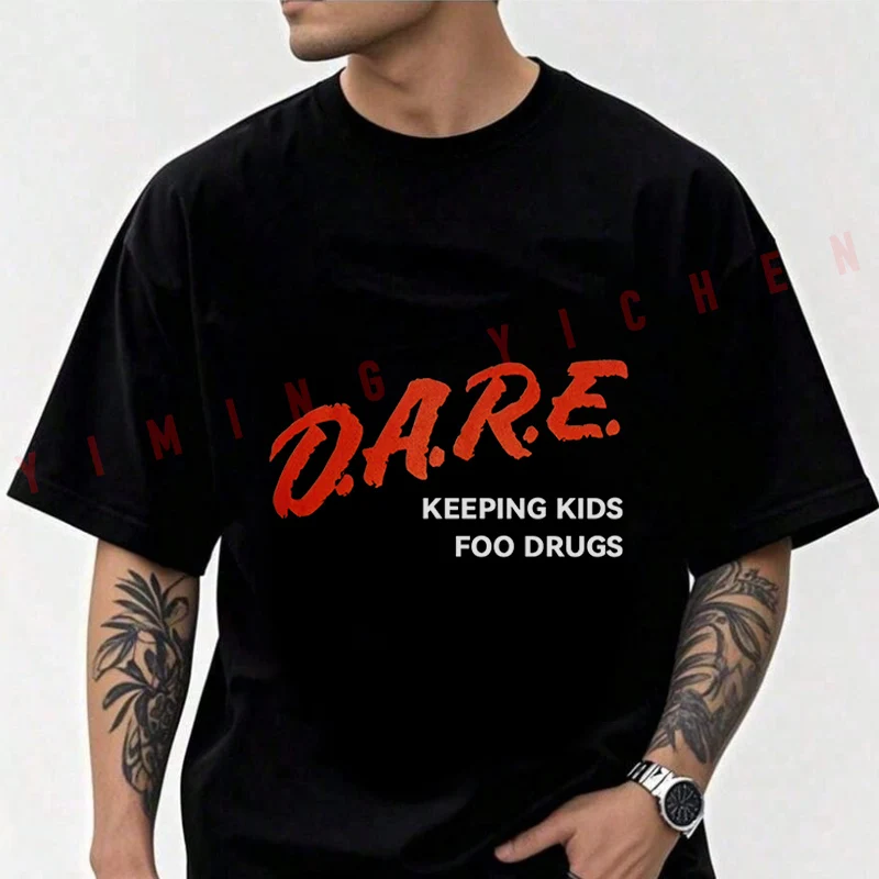 

D.A.R.E. Logo Graphic Motorcycle Cotton T-shirt Men Short Sleeved Casual Round Neck Unisex Tops Tee