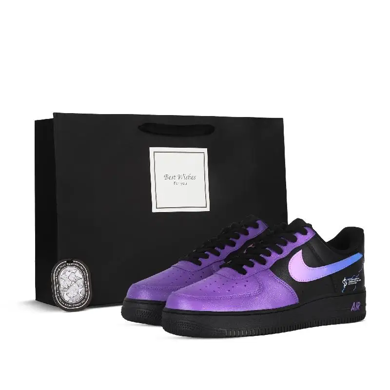 

【Customize】Nike Air Force 1 Skateboarding Shoes Unisex Low-top Black/purple Sneakers shoes CW2288-001