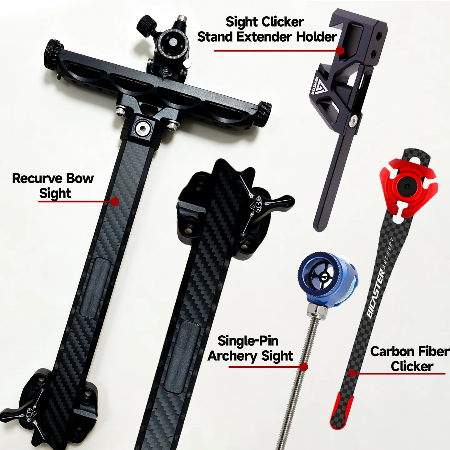 1Pcs Archery Recurve Bow Sight, 9 Inch Carbon Fiber Extension Bar, Professional Competition Target Sight with Micro Adjustment