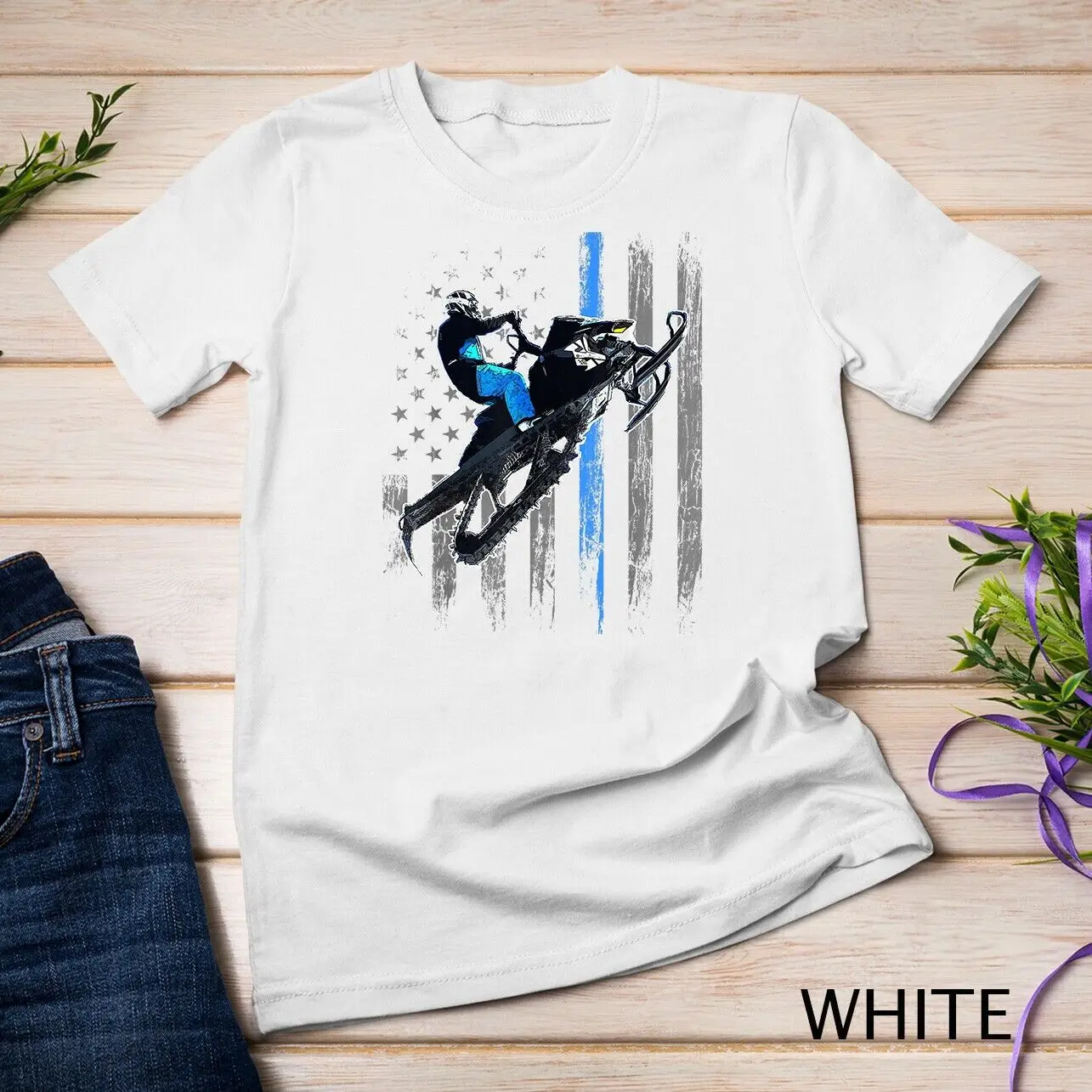 American Flag Snowmobile Shirt Men Snowmobile Riding Gift Unisex T-shirt