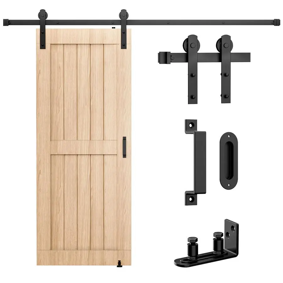 

6.6FT Sliding Barn Door Hardware Kit, Heavy Duty Whole Set Includes Adjustable Floor Guide, 2 Handles and Dook Hook Smoothly and