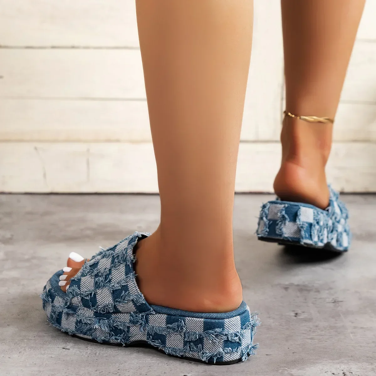 Denim Women Slippers Summer 2025 Platform Open Toe Women Sandals Fashion Desig Jeans Canvas Slippers Beach Sandalias De Mujer