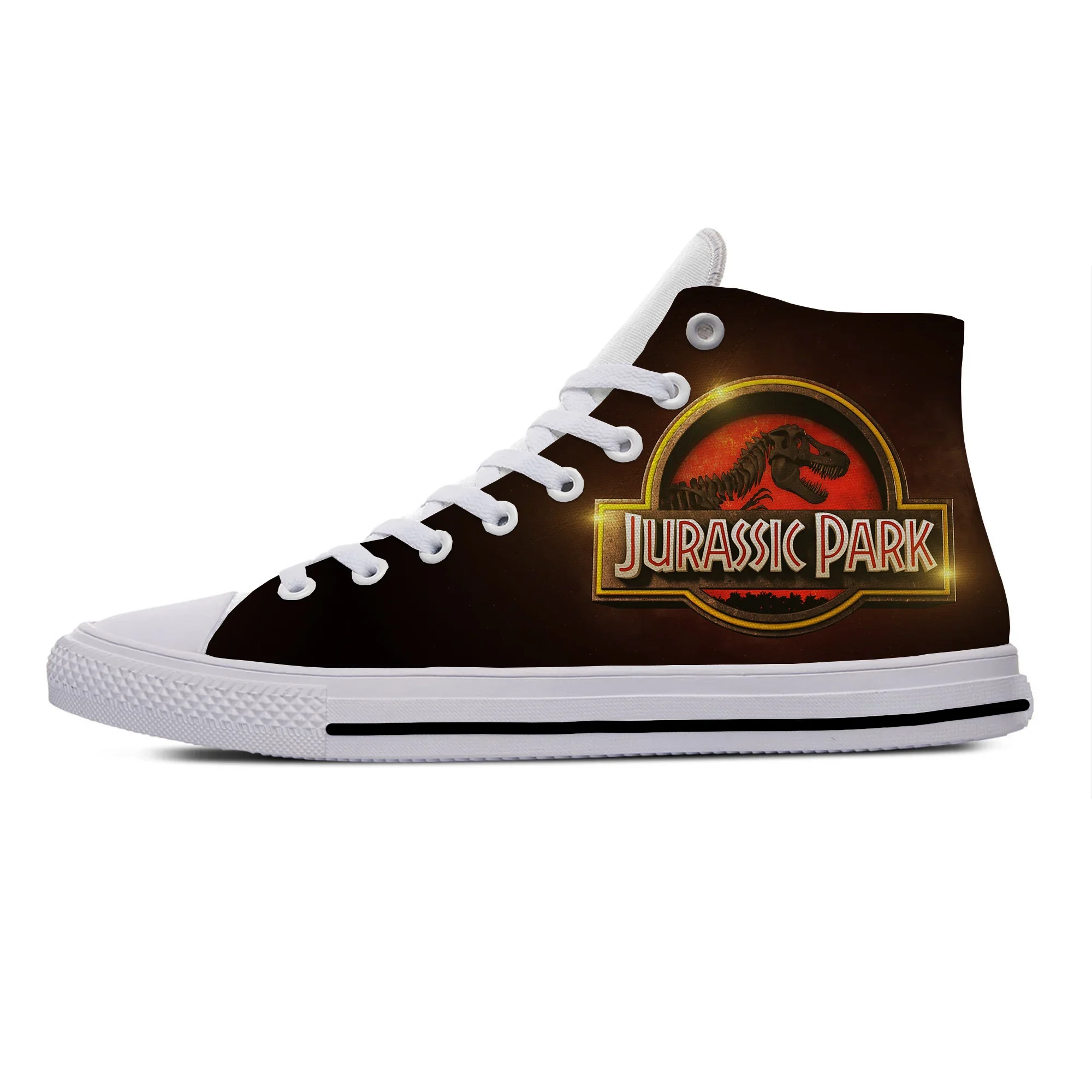 Hot Summer Jurassic Park Movie Dinosaur Anime Cartoon Funny Casual Cloth Shoes Sneakers High Top Men Women Classic Board Shoes