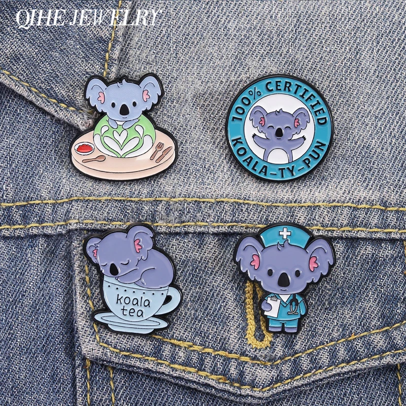 Koala Doctor Brooch Enamel Pins Custom Koala Tea 100% Certified koala Brooches Backpack Lapel Badge Jewelry Gifts for Friends