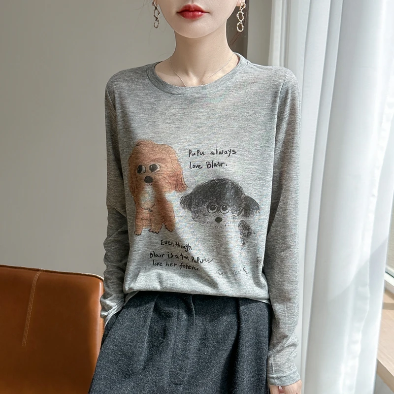 2026 Spring and Autumn Plus Size Loose and Slim New Printed Comfortable Long Sleeve Summer T-shirt
