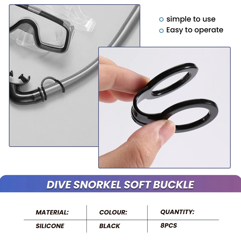 8 Pieces Scuba Diving Dive Snorkeling Silicone Snorkel Mask Strap Keeper Holder Clips Retainer Attachment Gear Spare Part Access