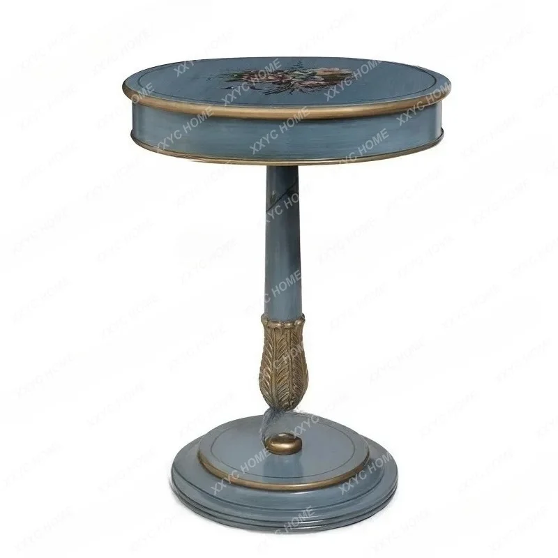 N178 Classical country wood color blue hand-painted sofa with rounded corners and a few lampstands and tea tables
