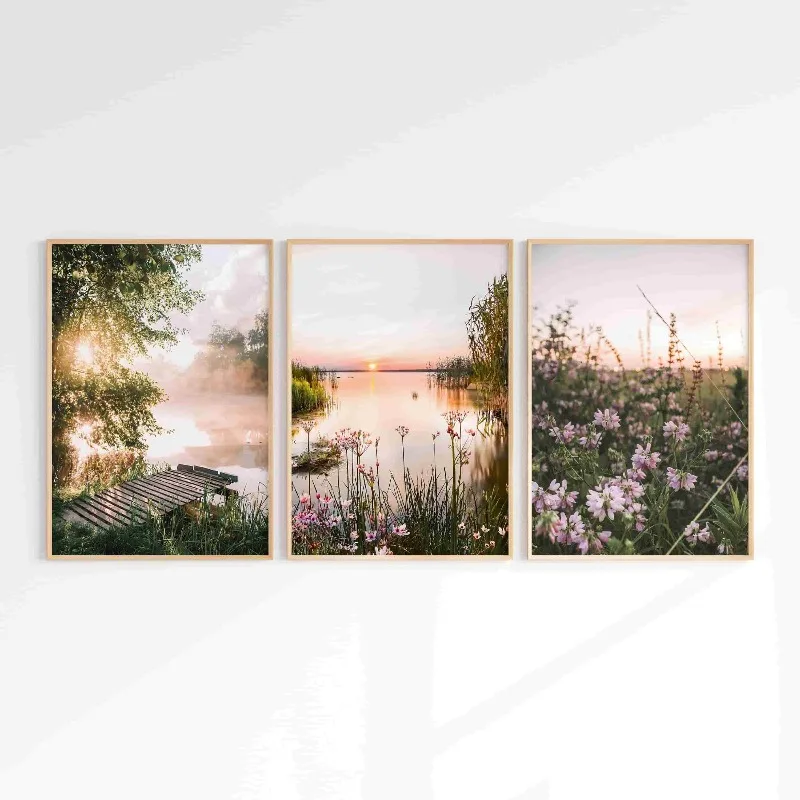 3pcs Nature Wall Art, Wildflower Landscape, Mailed Large Canvas, Floral Photography, Spring Art Print, Forest Poster Wall Art