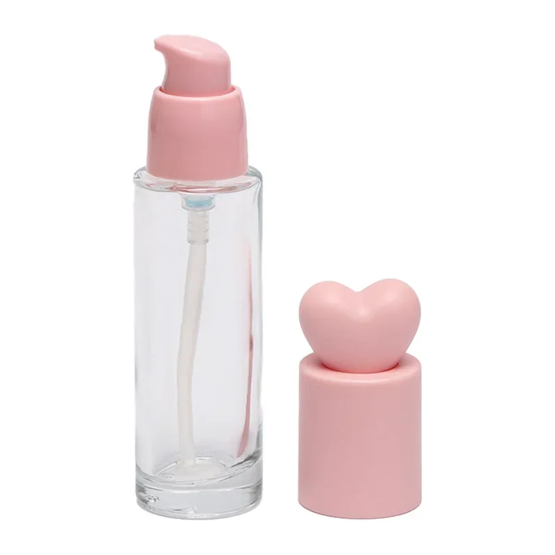 Pump Bottle for Essence Lotion 30ml Glass Empty DIY Cosmetic Container Liquid Foundation Dispenser with Pressure Pump Pink Lid