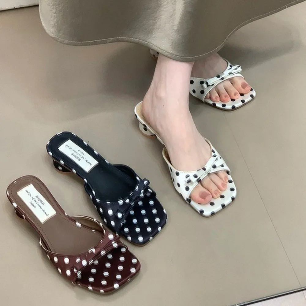 

Fashion Summer Polka Dot Open Toe Woman Slippers Party Dancing Party Temperament Comfort Butterfly-knot Women’s High Heel Shoes