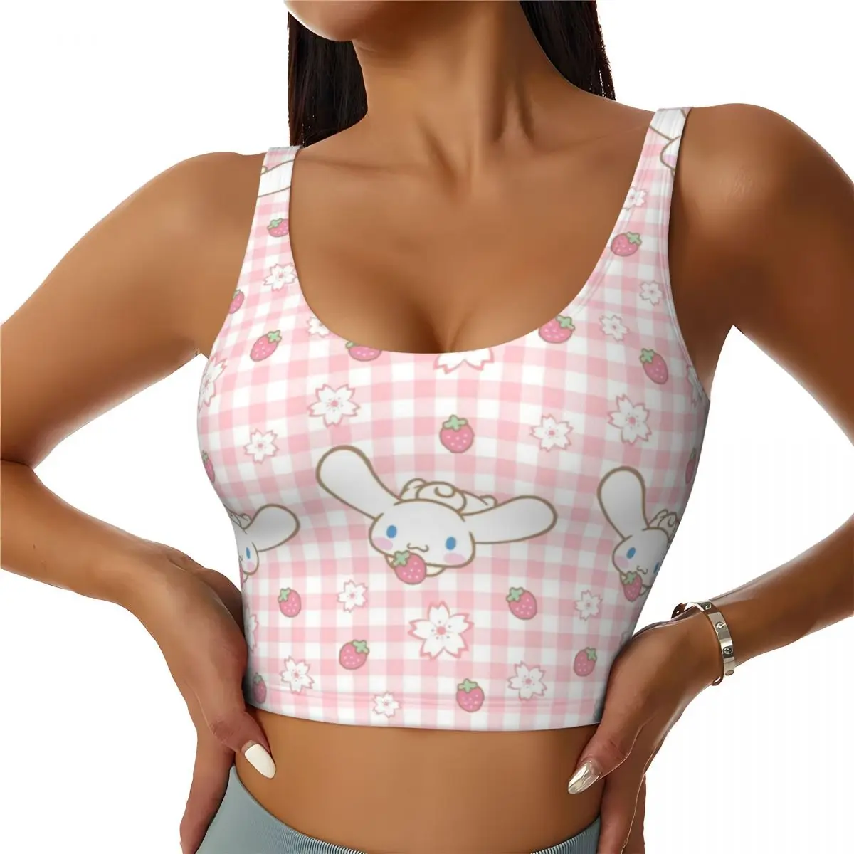 Custom High Impact Anime Cartoon Cinnamoroll Sports Bra for Women Gym Workout Yoga Crop Top