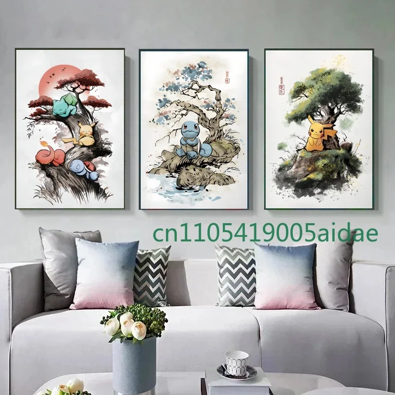 

Pokemon Peripherals Pikachu Gyarados Squirtle Charmander Canvas Painting Anime Wall Art Prints Living Room HD Posters Gift Decor