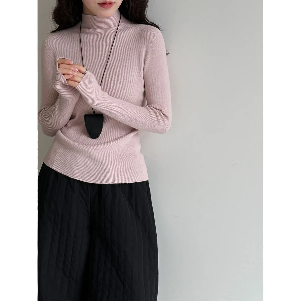 

Swixi Women's Wool f High Ne Sl Slim Fit Base Layer irt Autumn Winter New Sle Versatile Soft Wool Knitted Top