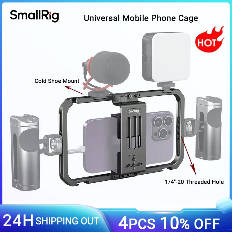 

SmallRig Universal Mobile Phone Cage for iPhone 14 / 15 Pro for Samsung Smartphone Video Rig w Cold Shoe for Tripod Light Grip