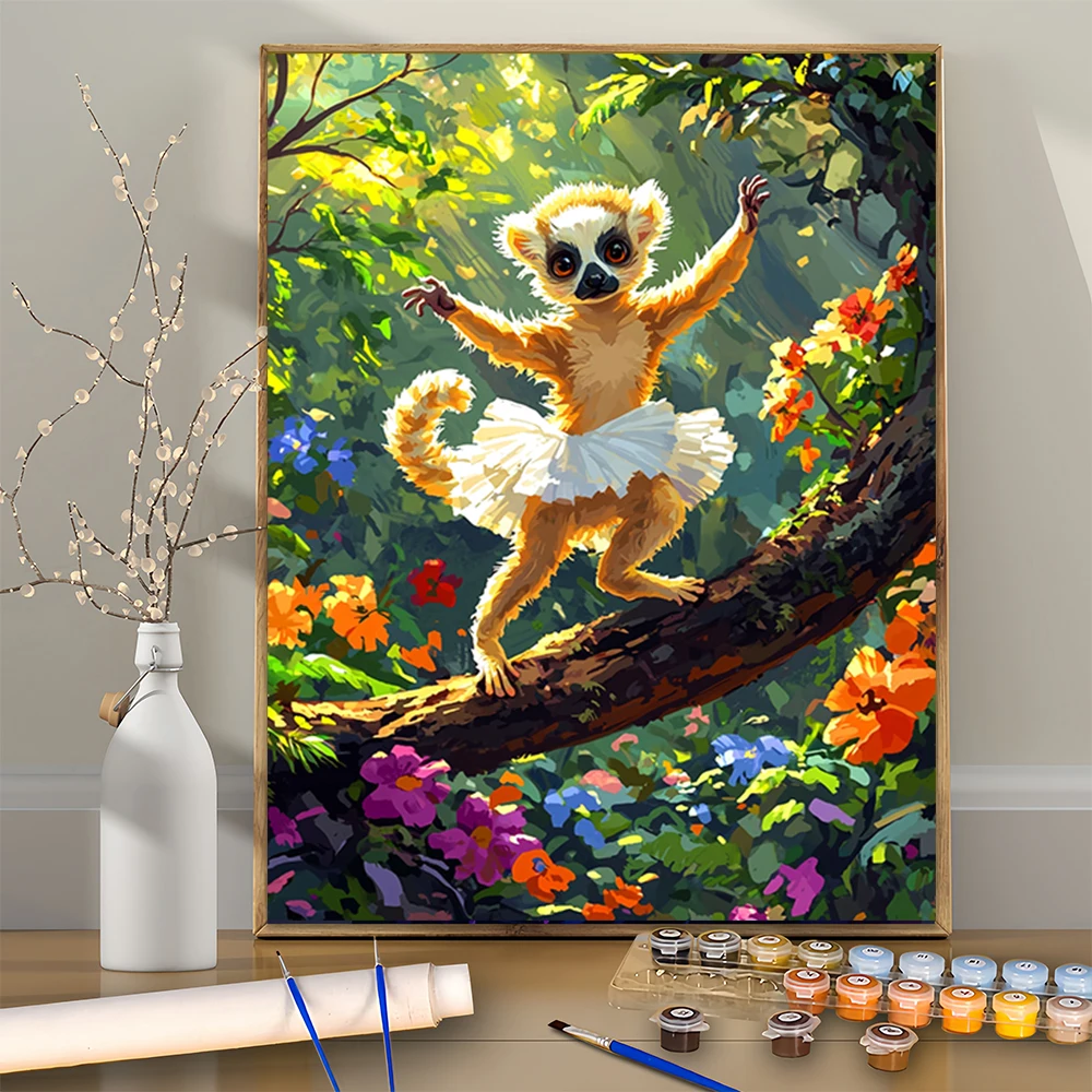 1-pcs-floresta-palco-de-bale-lemur-diy-kit-de-pintura-digital-acrilica-para-iniciantes-casa-decoracao-da-parede-quadro-nao-incluido
