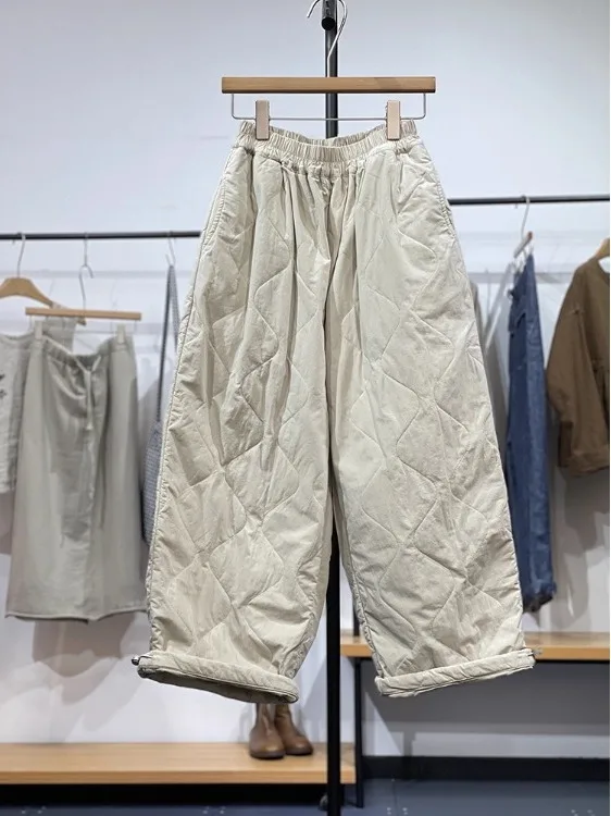 

High Waist Wide Leg Cotton Pants Women's Loose Fit Elastic Waist Winter Casual Trousers Japanese Sle plus Size Slimming