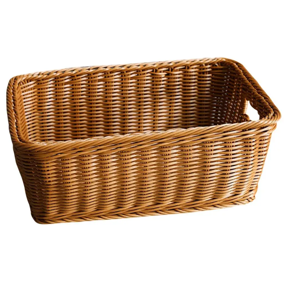 

Imitation Rattan Storage Basket Woven Book ganizer Large Capacity Sundry Holder Multi Decor Light Brown Snack Food