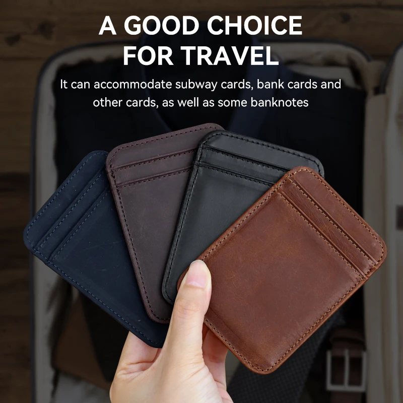 Vintage Men's Genuine Leather Business ID Card Holder Credit Card Slot Pocket Small Card Wallet For Male Thin Mini Cards Purse