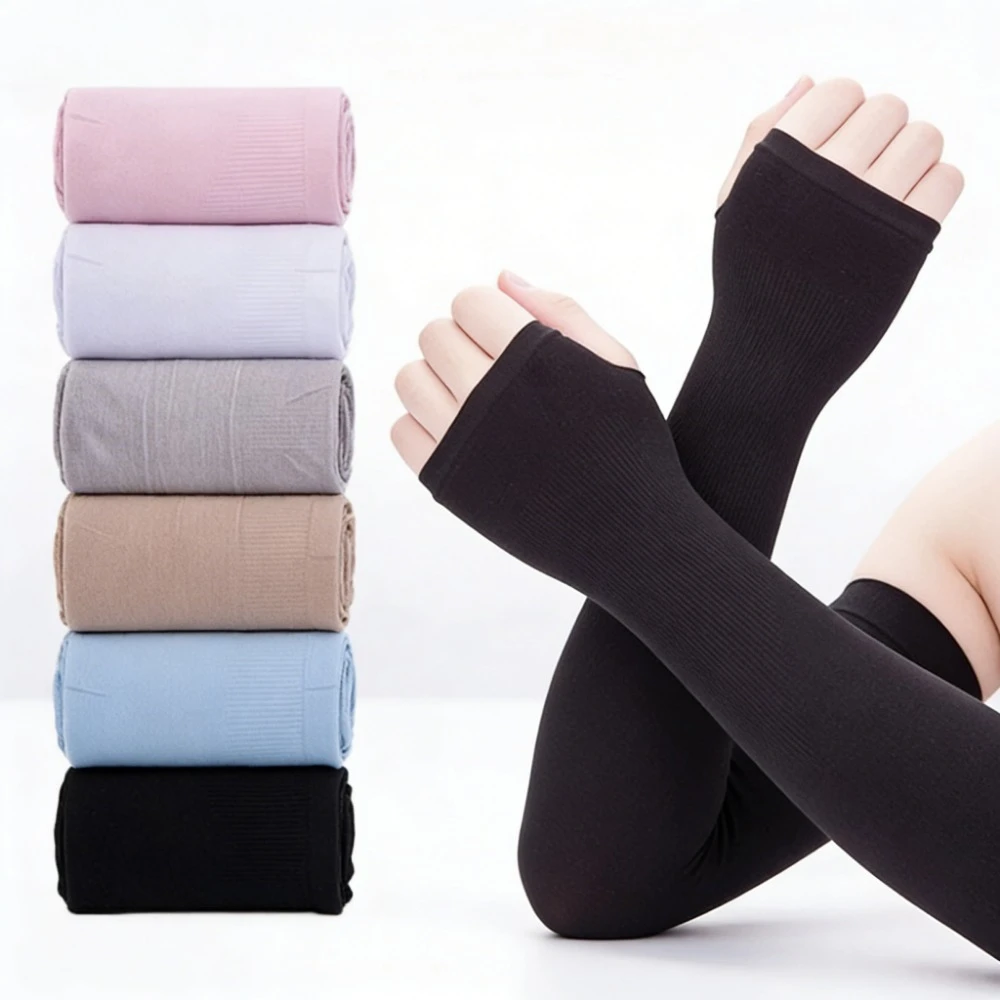 

Ice Silk Arm Sleeves Sunscreen Cuff Long Gloves Sun UV Protection Hand Cover Anti-Slip for Summer Outdoor Riding